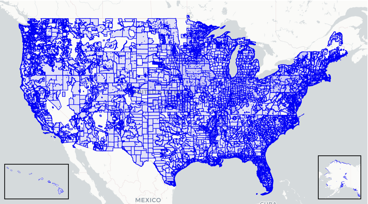National LiDAR coverage map showing 5,000+ indexed datasets across the United States